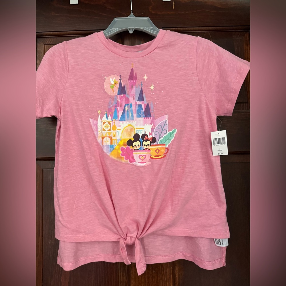 Disney Parks Joey Chou Mickey Minnie Ears Soft Pink Tie Front Shirt Youth Large